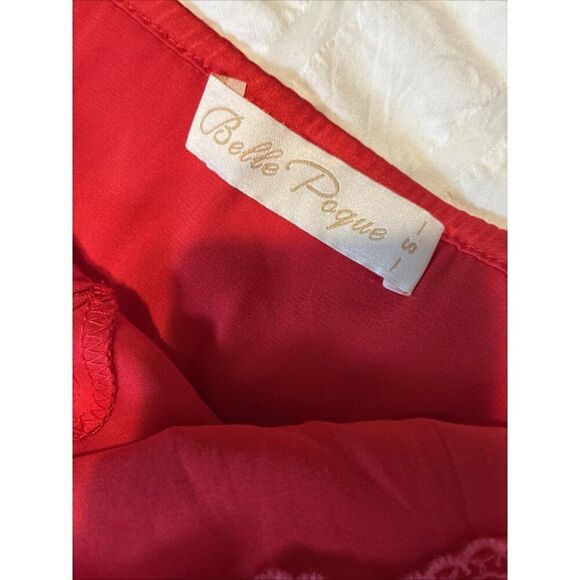Belle Paque Solid Red Satin Lace V Neck Mini Slip Dress Small - Picture 3 of 4